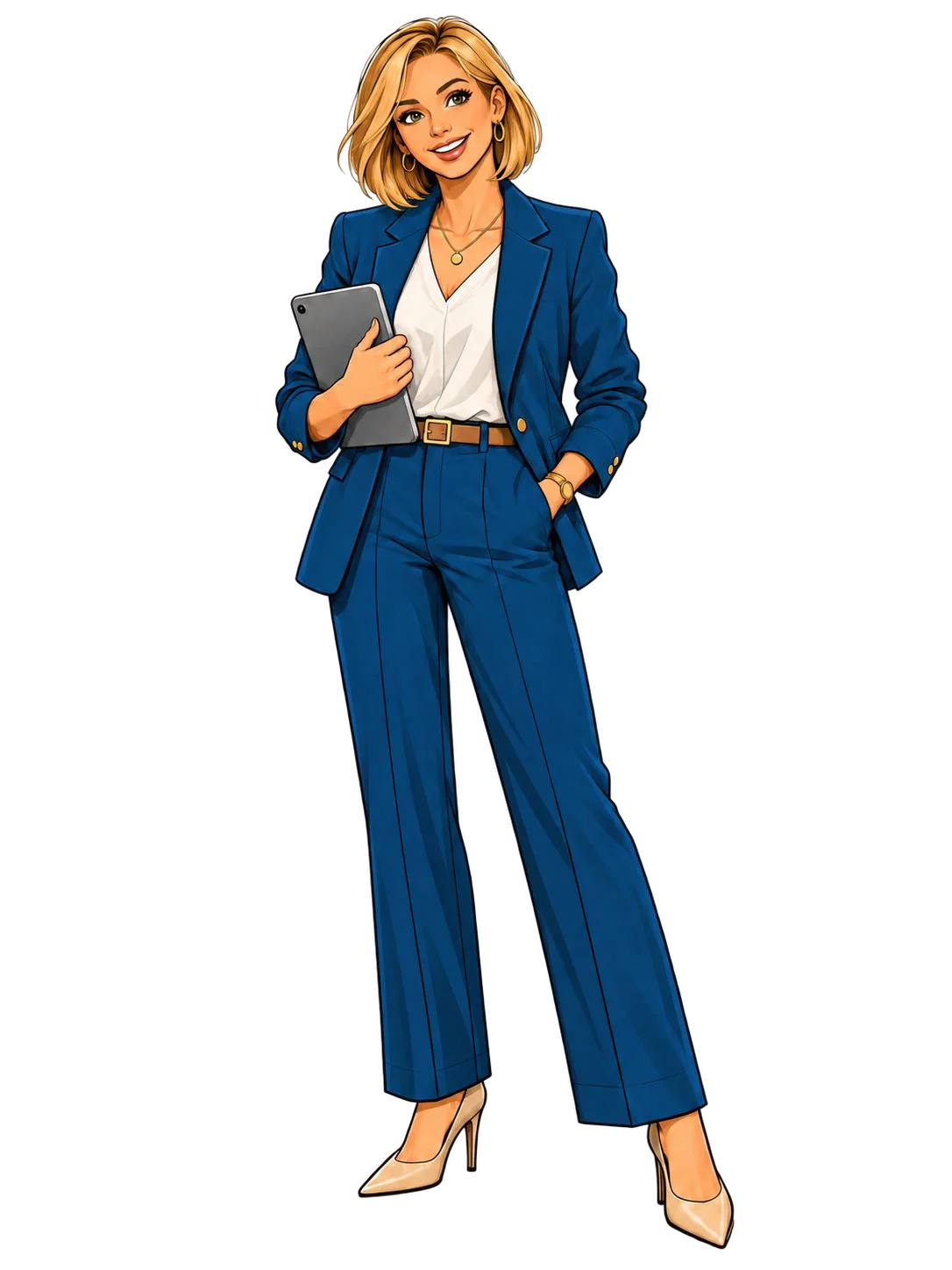 Personnage : femme en tailleur bleu